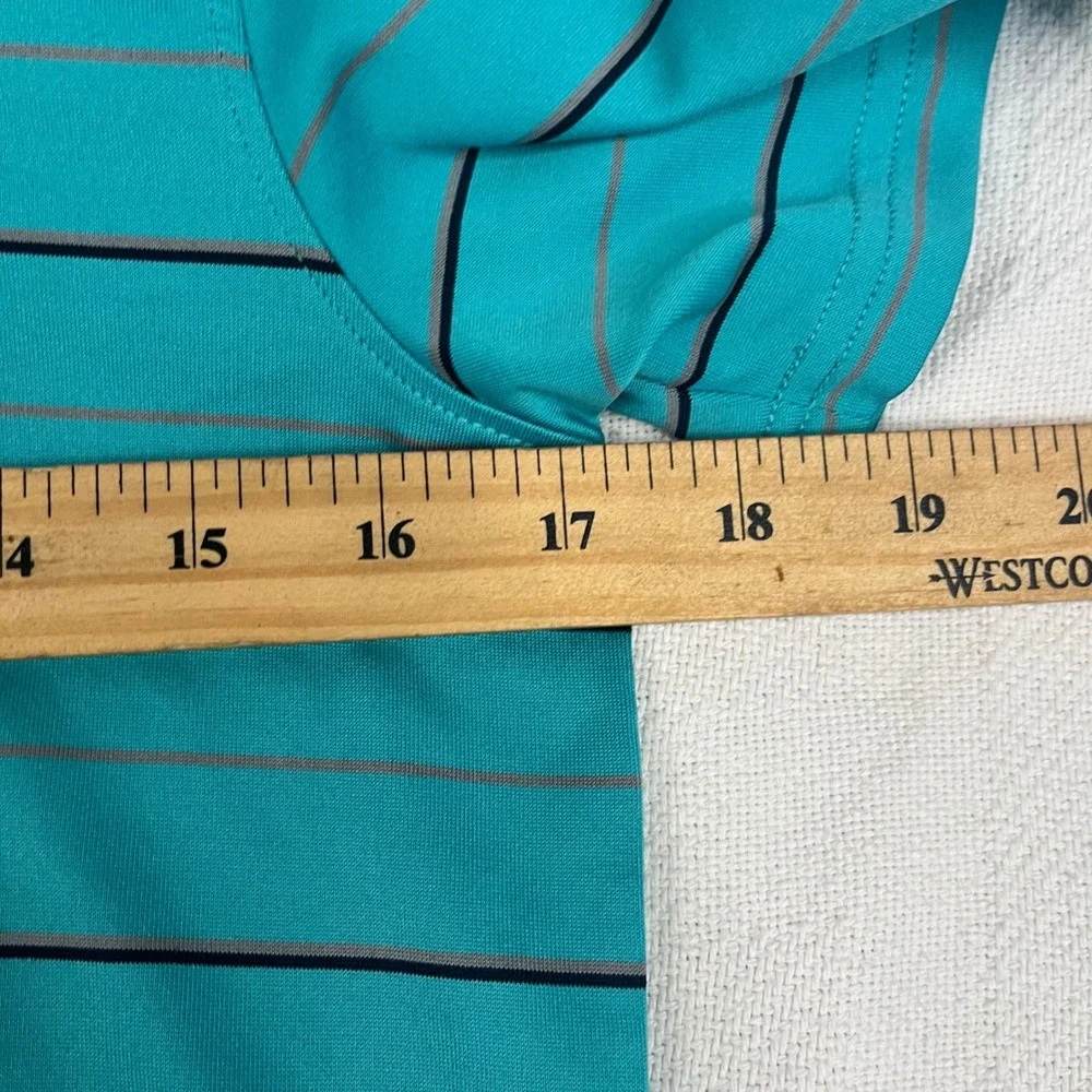 Under Armour Youth Large Teal Blue Striped HeatGear Short Sleeve Polo Shirt